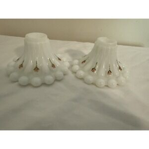 White Milk‎ Glass Candle Holder Set Of Two With Flowers